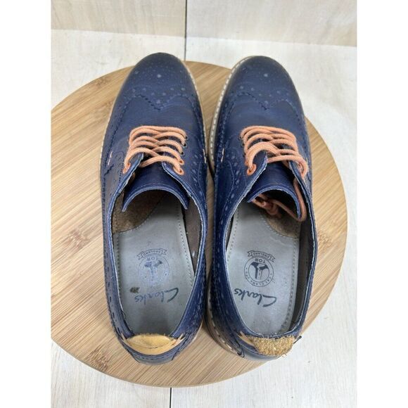 Clarks Pitney Limit Blue Brogue Brown Leather Wingtip Shoes Mens Size 8.5 - Picture 6 of 8
